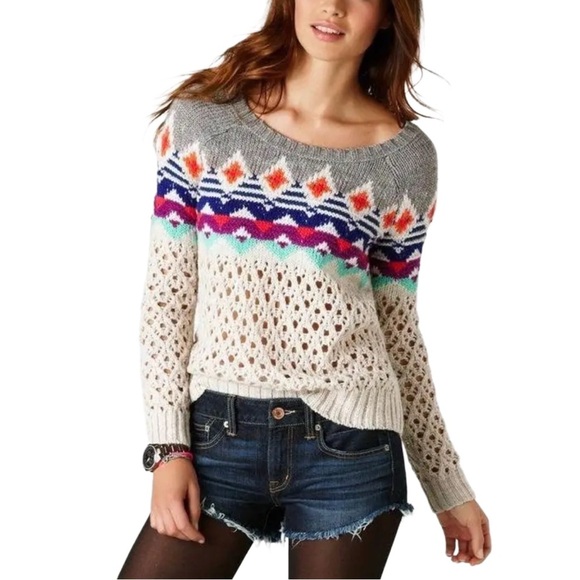 American Eagle Outfitters Retro Boho Tribal Fair Isle Knit Sweater Medium - Picture 1 of 9